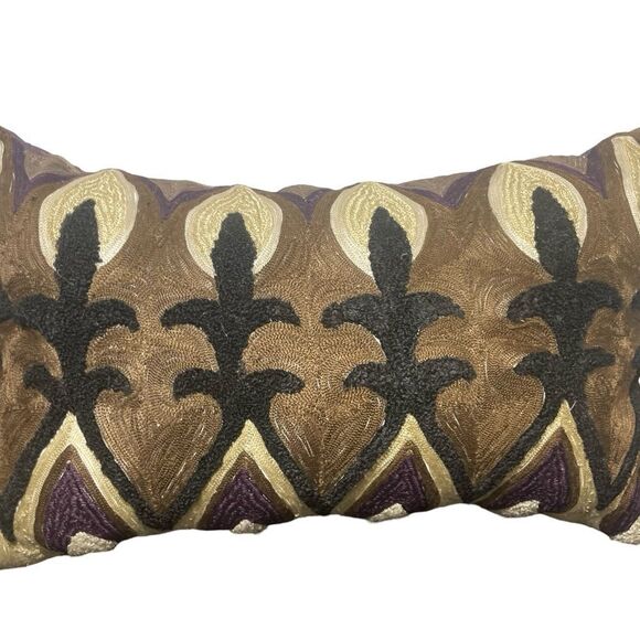 Ornate Brown and Black Accent Pillow with Symmetrical Motifs - Picture 2 of 7